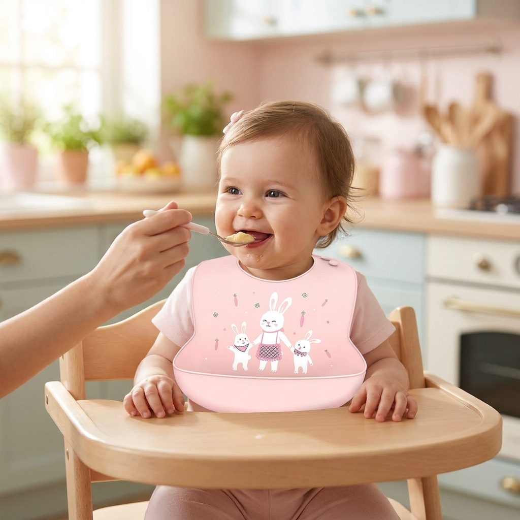 Baby bib pink rabbit lifestyle