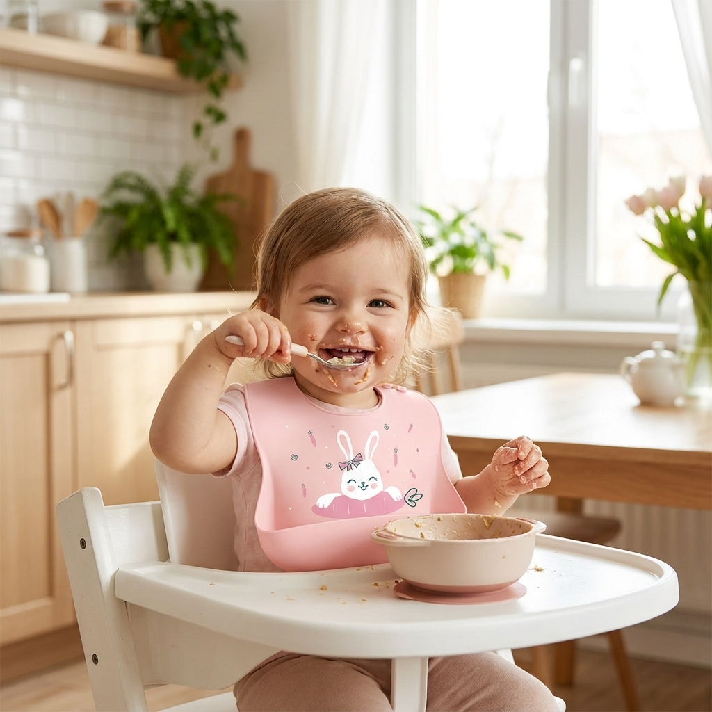 Baby bib pink rabbit 2 lifestyle