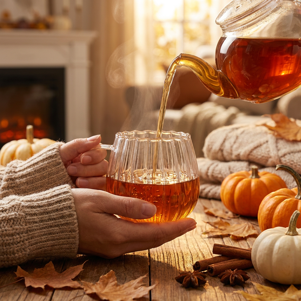 Clear striped glass pumpkin mug lifestyle