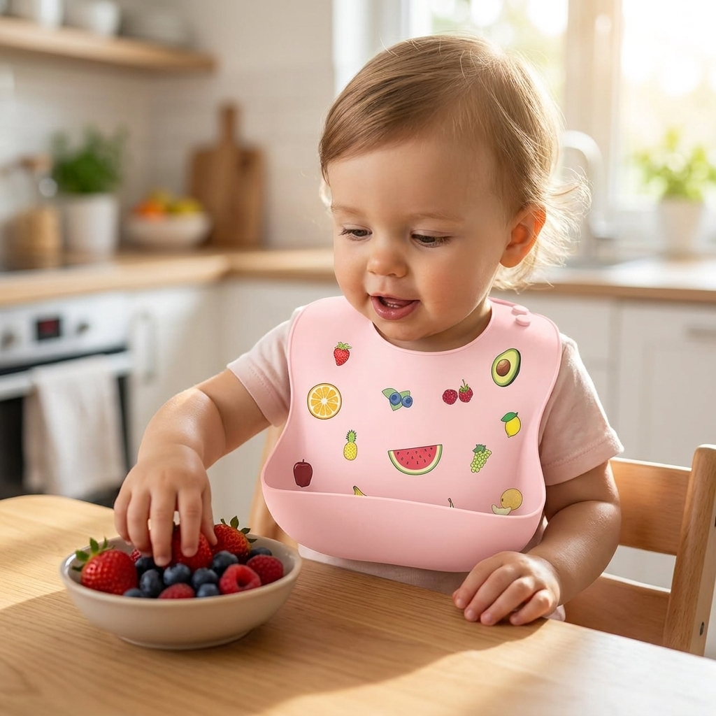Baby bib fruit pink lifestyle