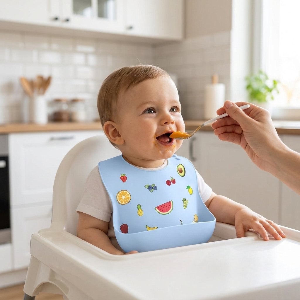 Baby bib fruit blue lifestyle