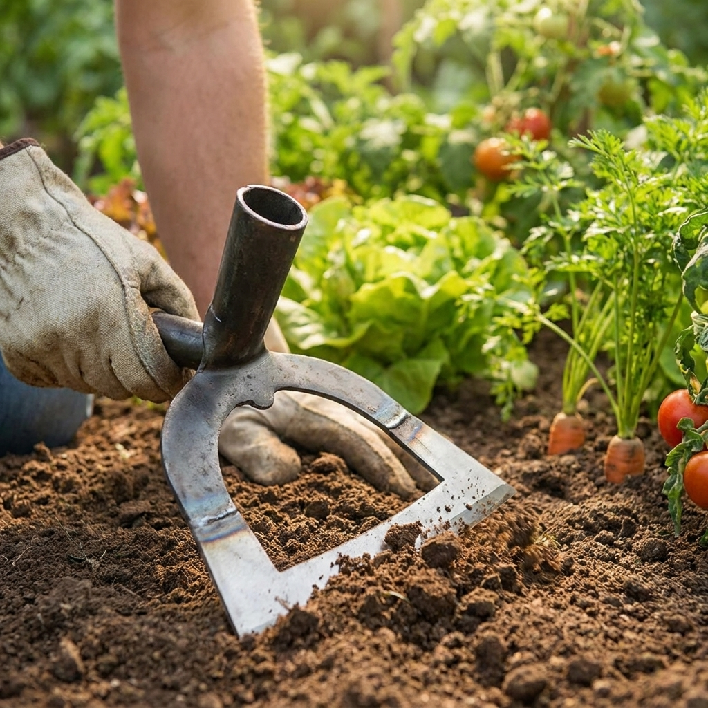 21.5cm hollow weeding hoe in use