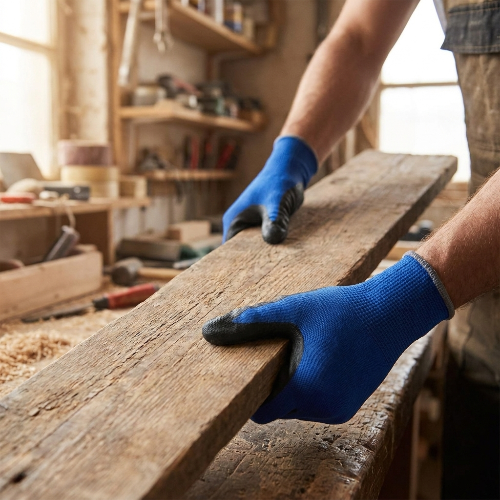 PU coated work gloves navy in use