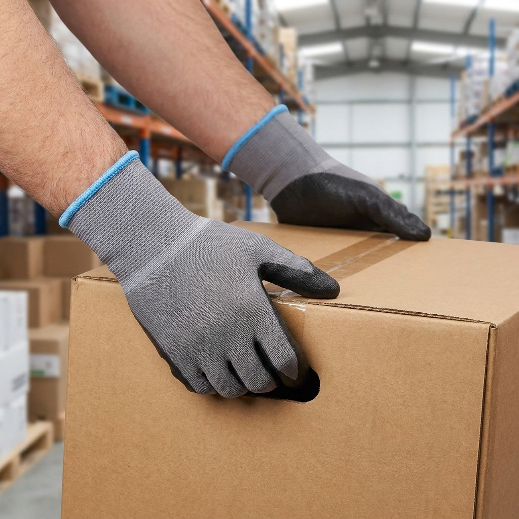PU coated work gloves grey in use