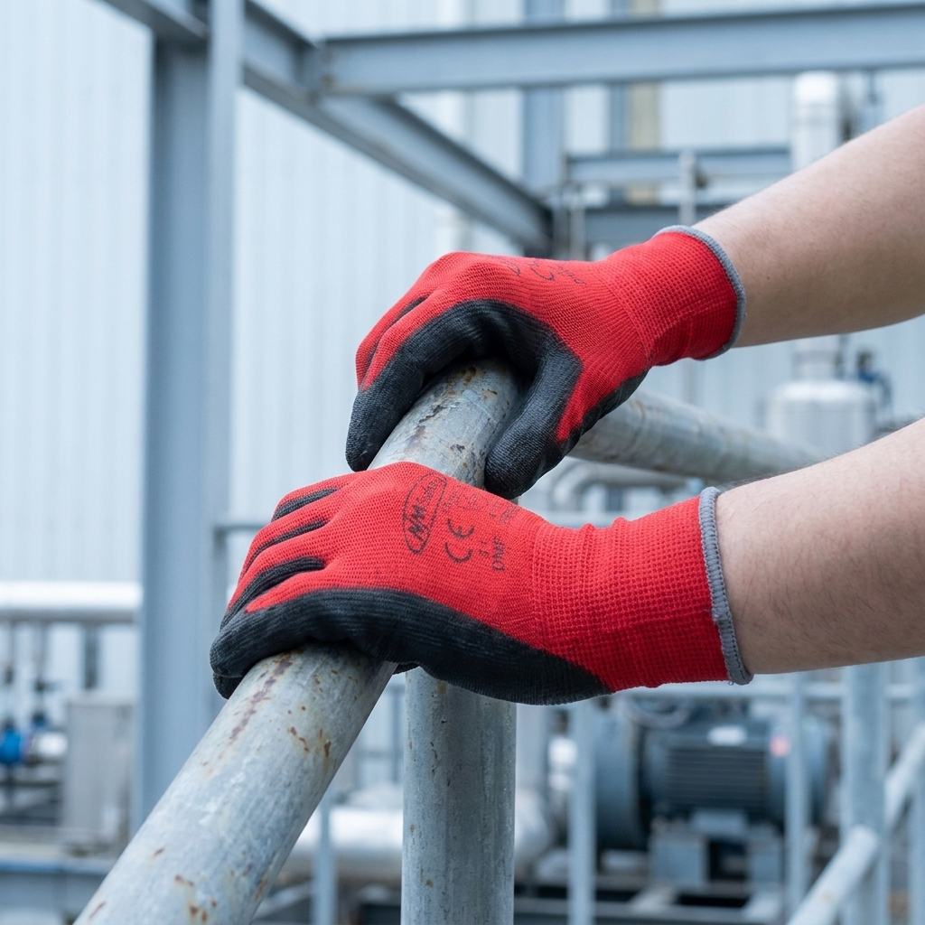 PU coated work gloves red in use