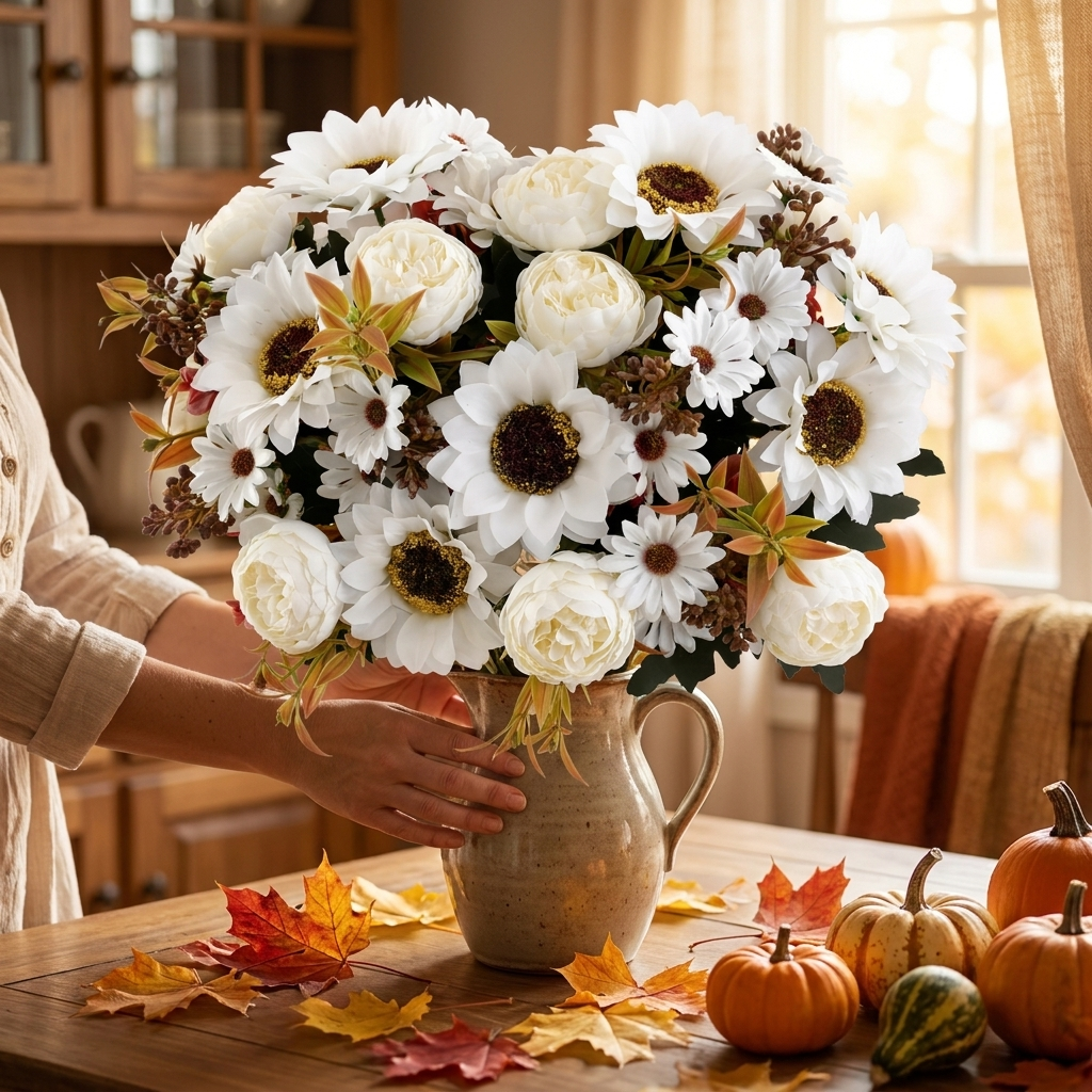 White sunflower bouquet 4pcs lifestyle