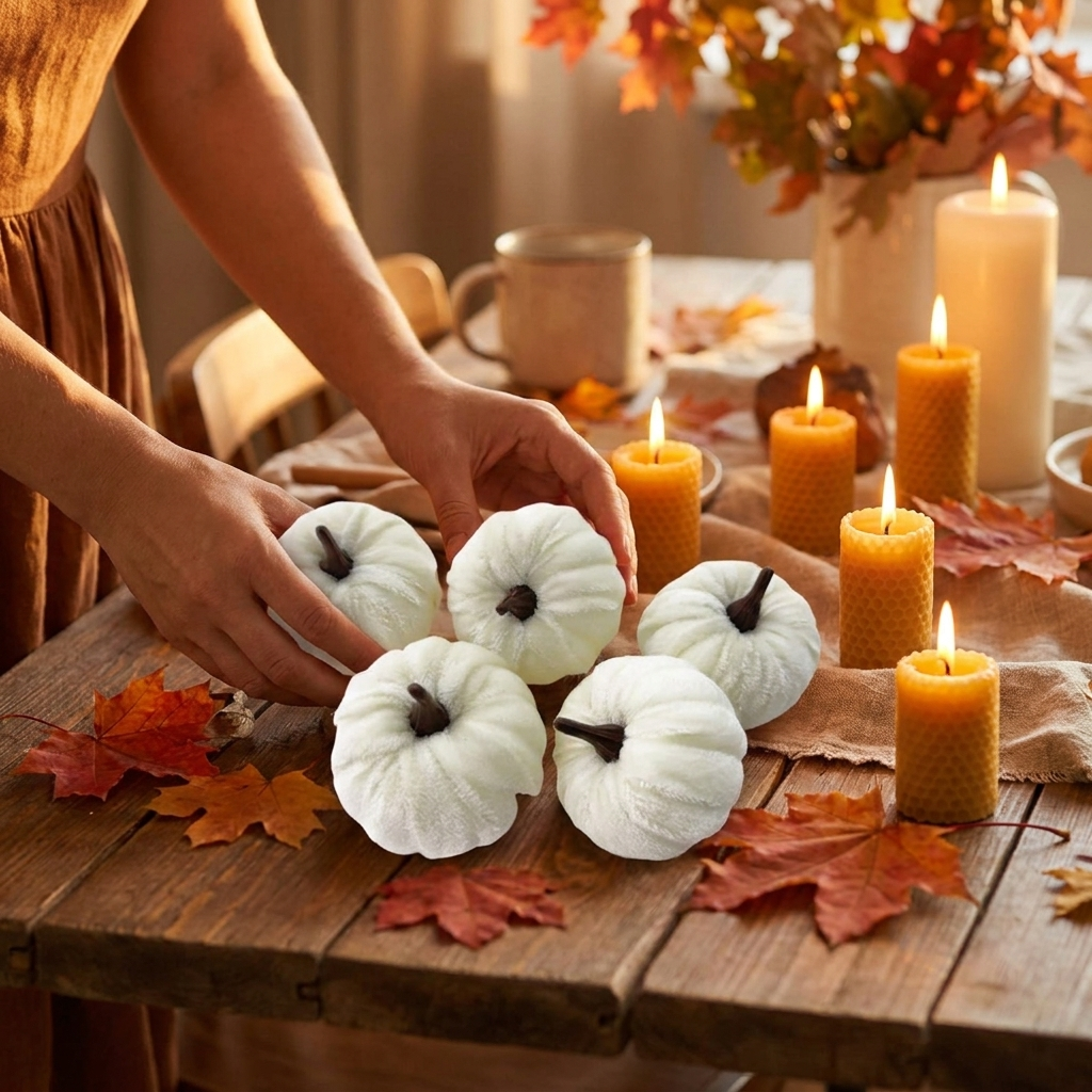 White velvet pumpkins 5 pack lifestyle