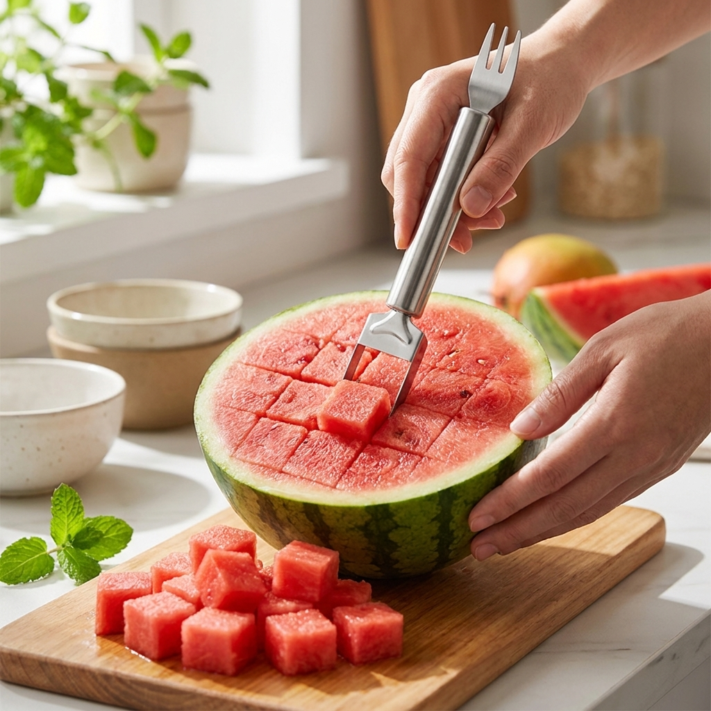 Watermelon slicer in use