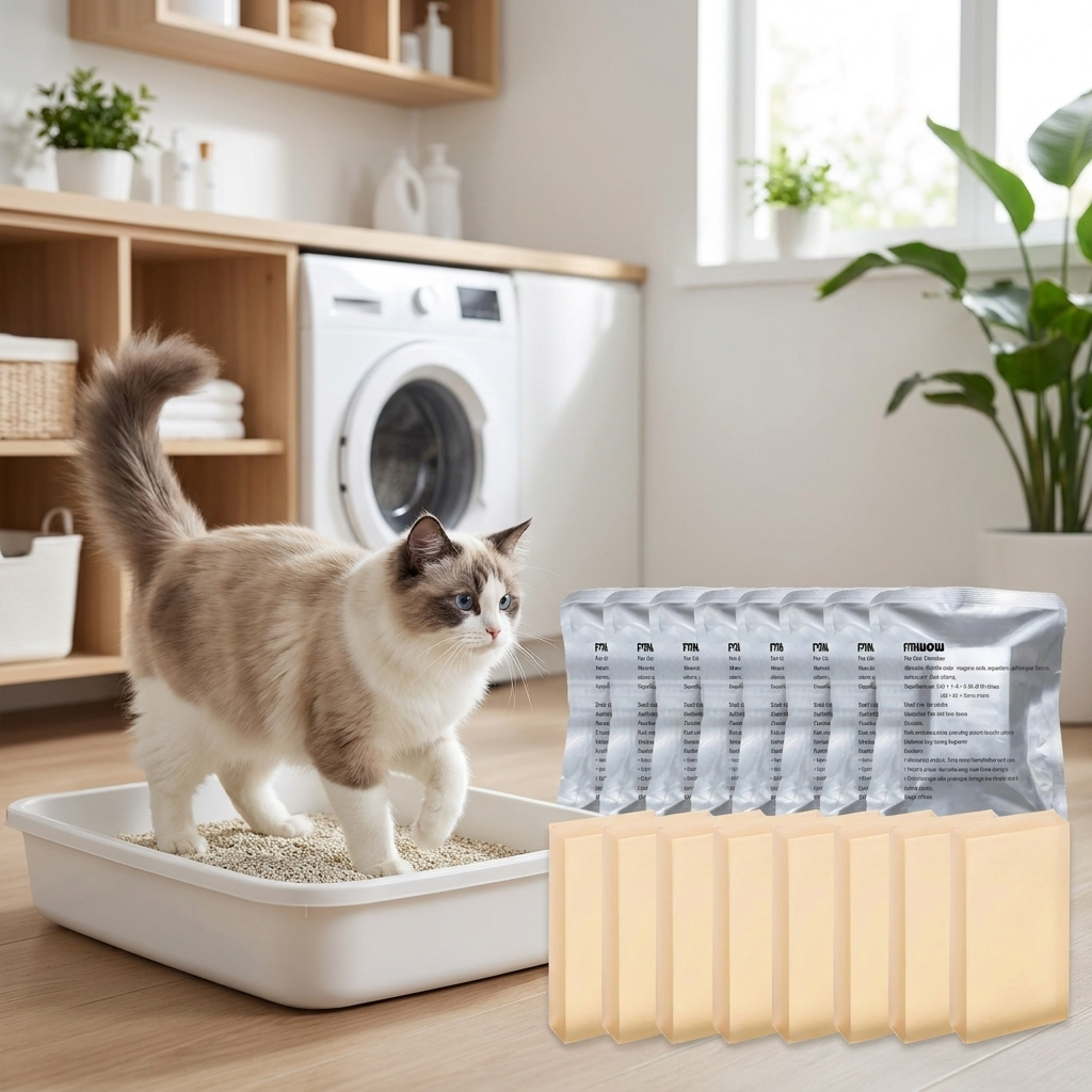 Cat with litter tray