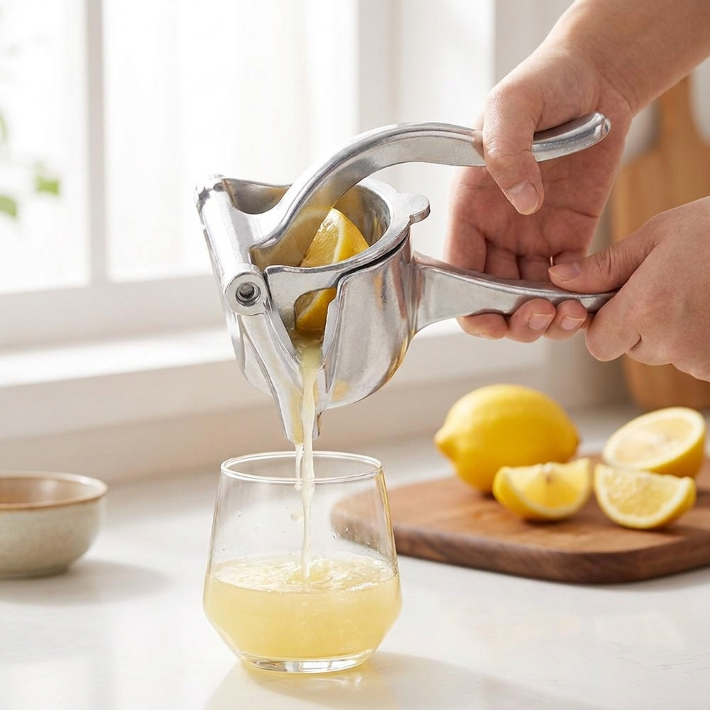 Citrus juicer press in use
