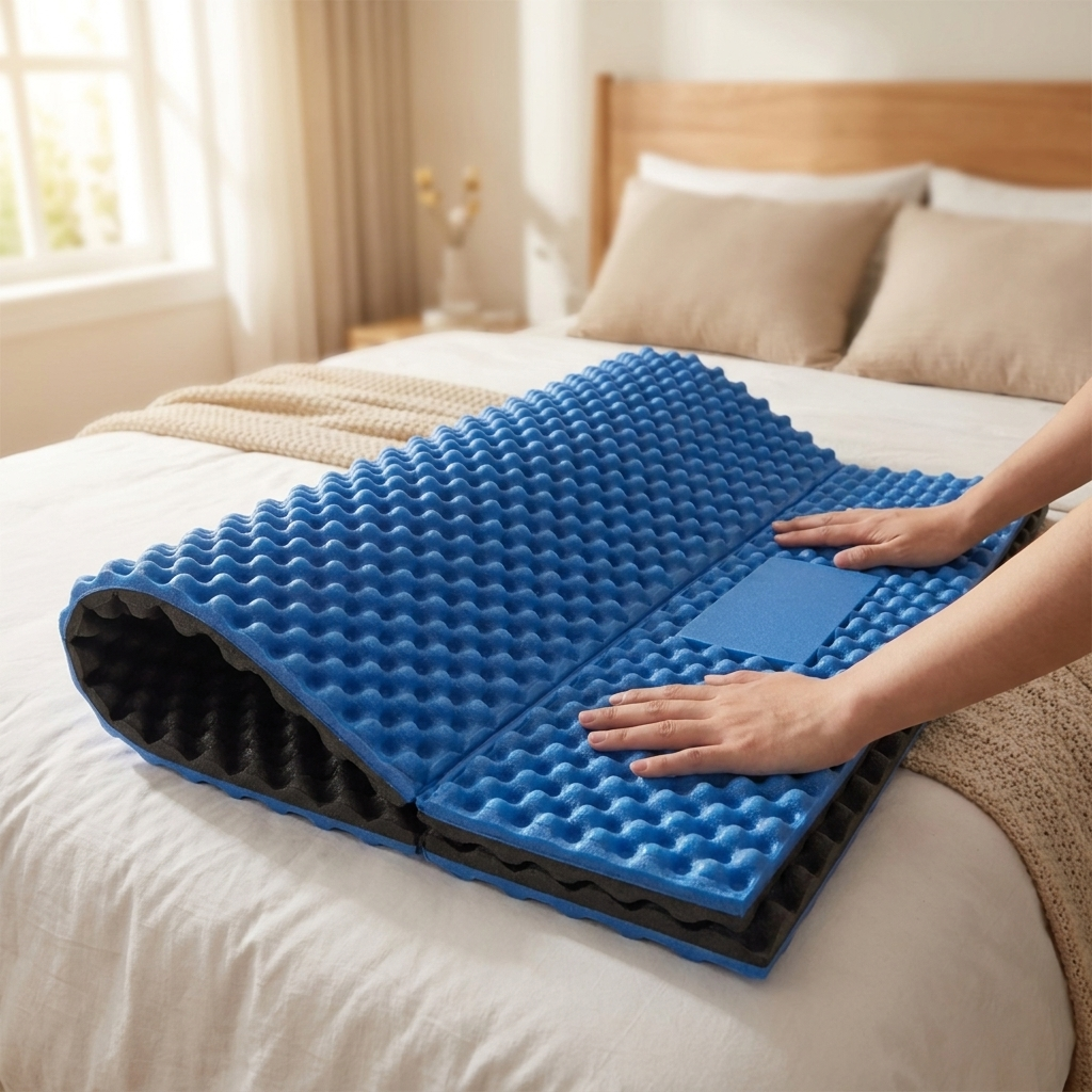 Egg crate foam topper in use
