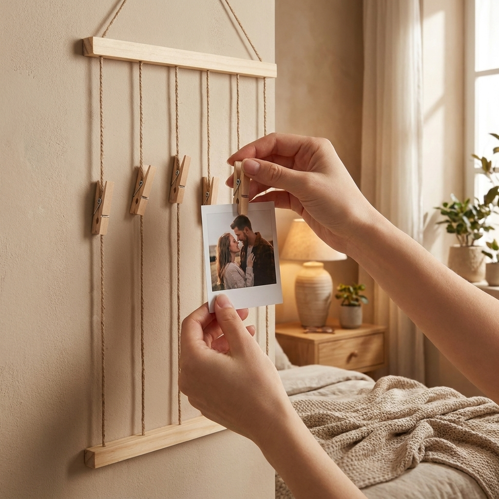 Hanging photo display holder in use