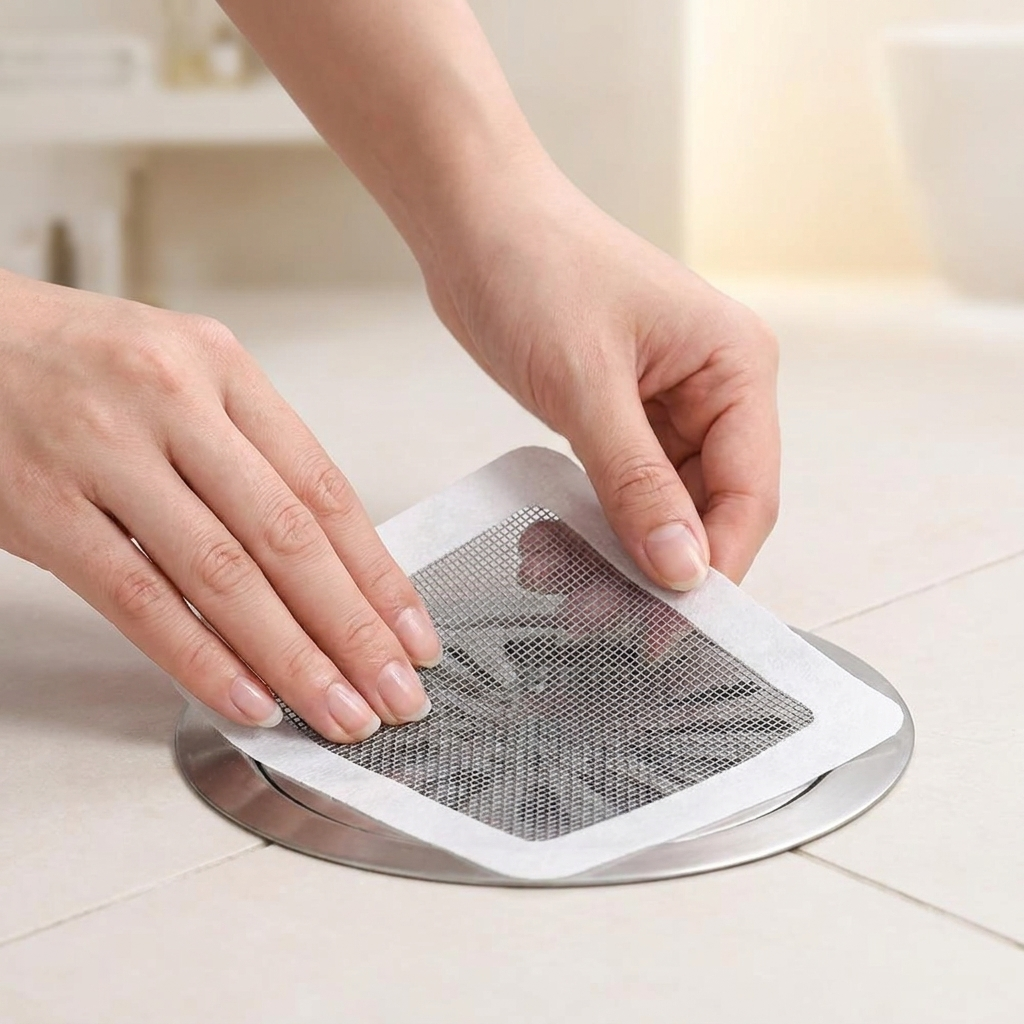 Disposable shower drain in use