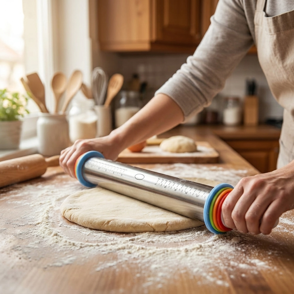 Adjustable rolling pin in use