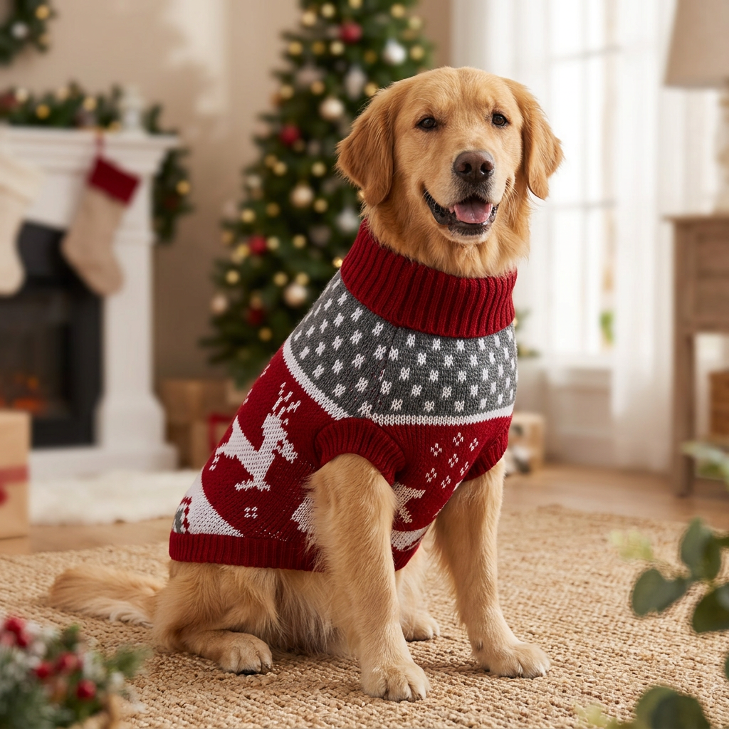Dog in red Christmas pet sweater