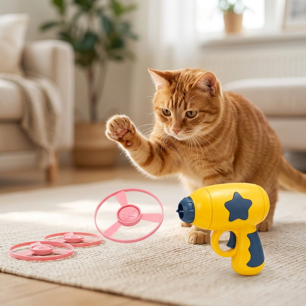 Cat with yellow cat toy