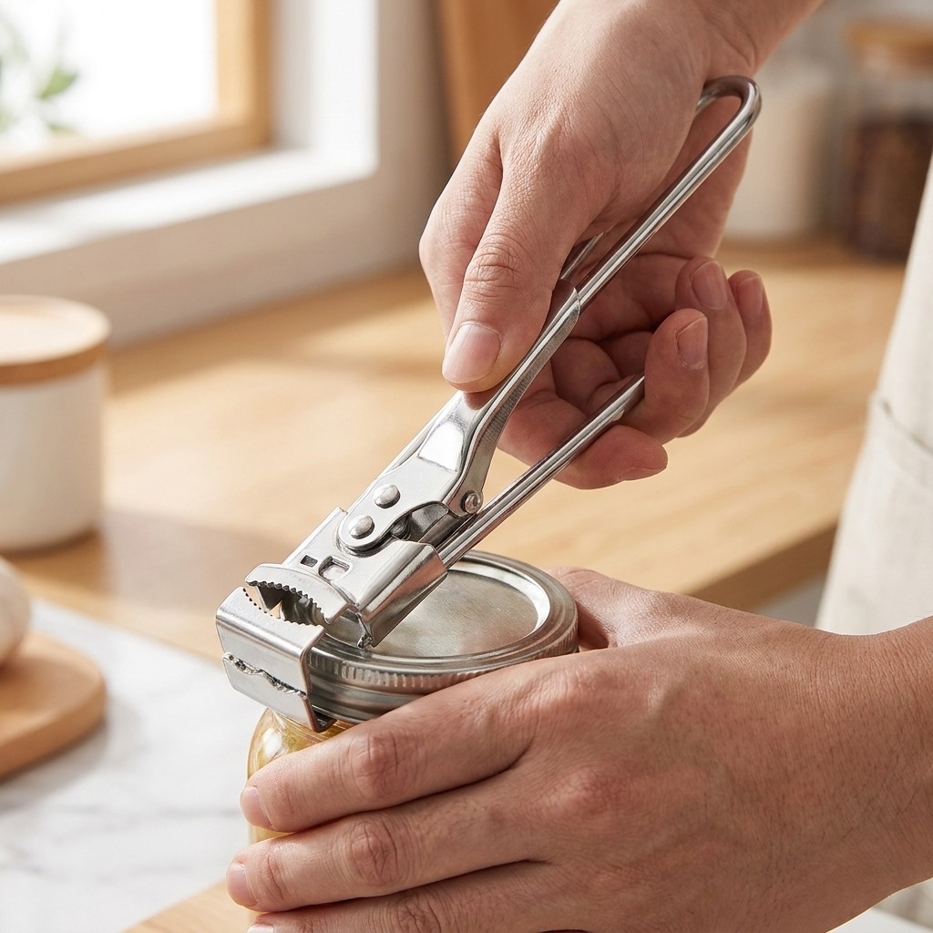 Multi-function bottle opener in use