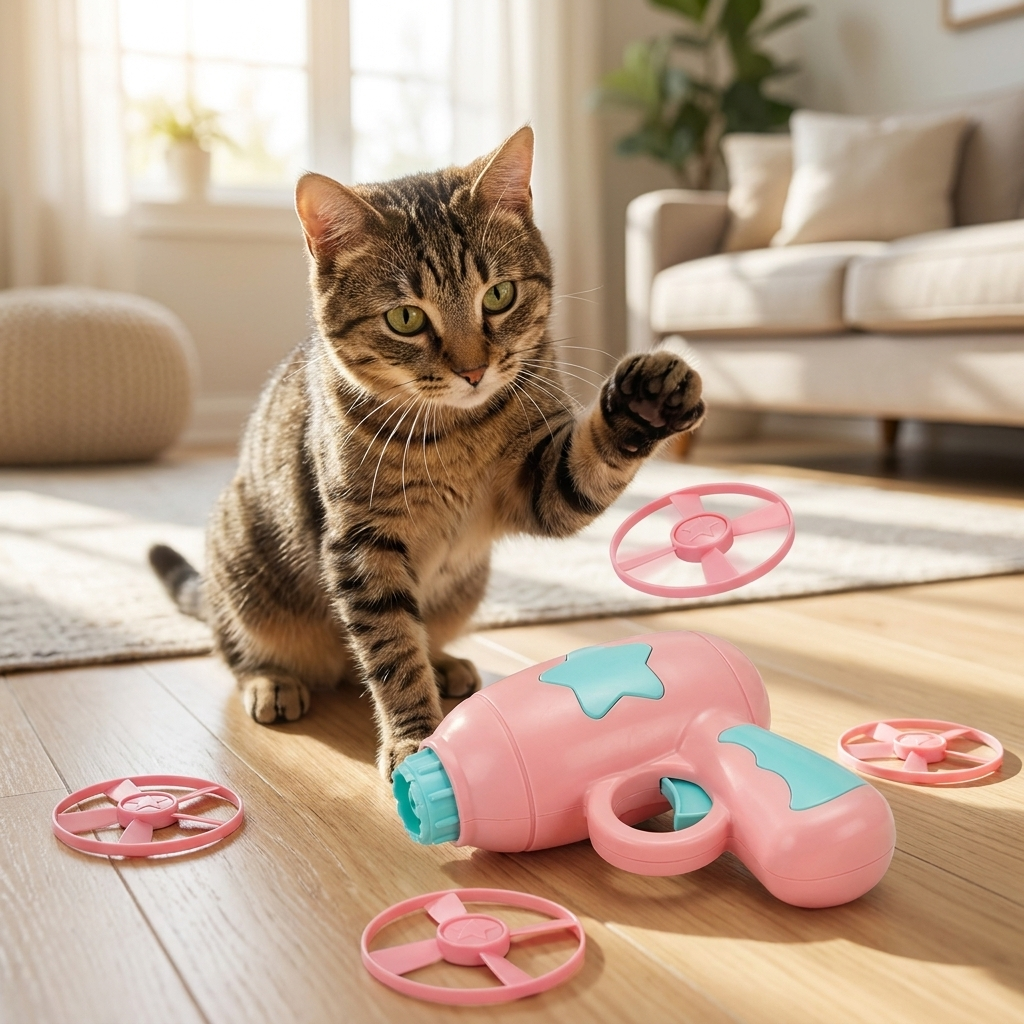 Cat with pink cat toy
