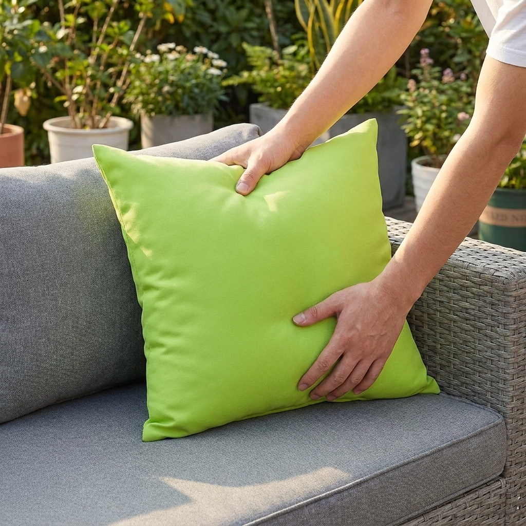 Outdoor pillow cover emerald green lifestyle