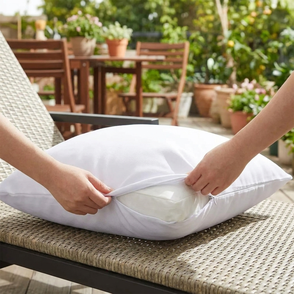 Outdoor pillow cover white lifestyle