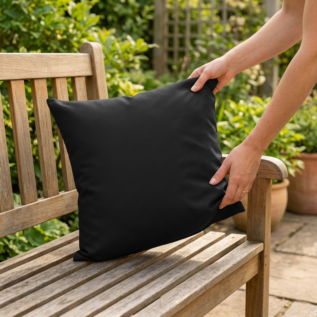 Outdoor pillow cover black lifestyle