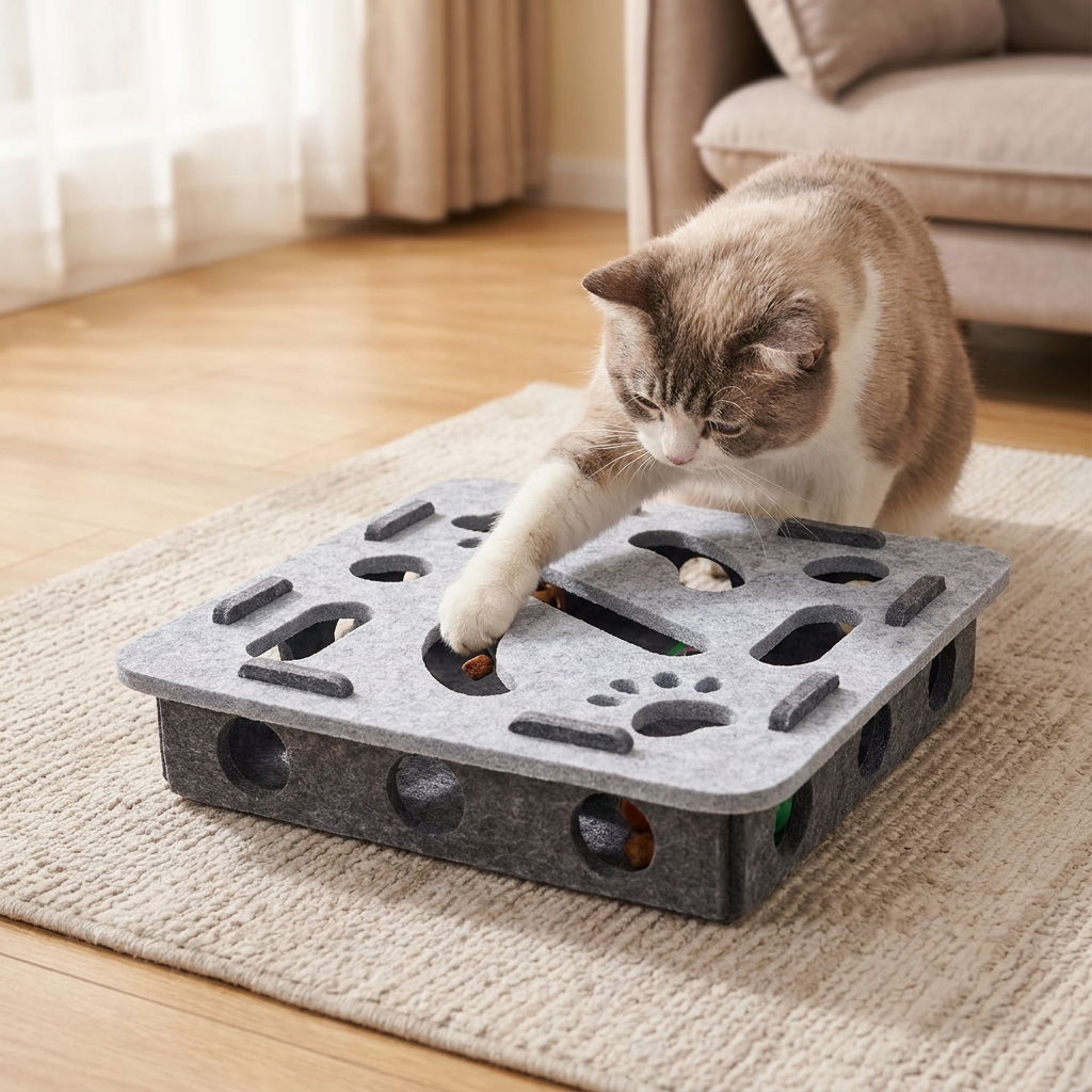 Cat with grey square puzzle toy