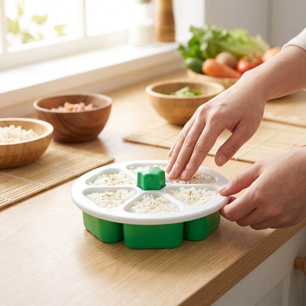 Green sushi maker box in use