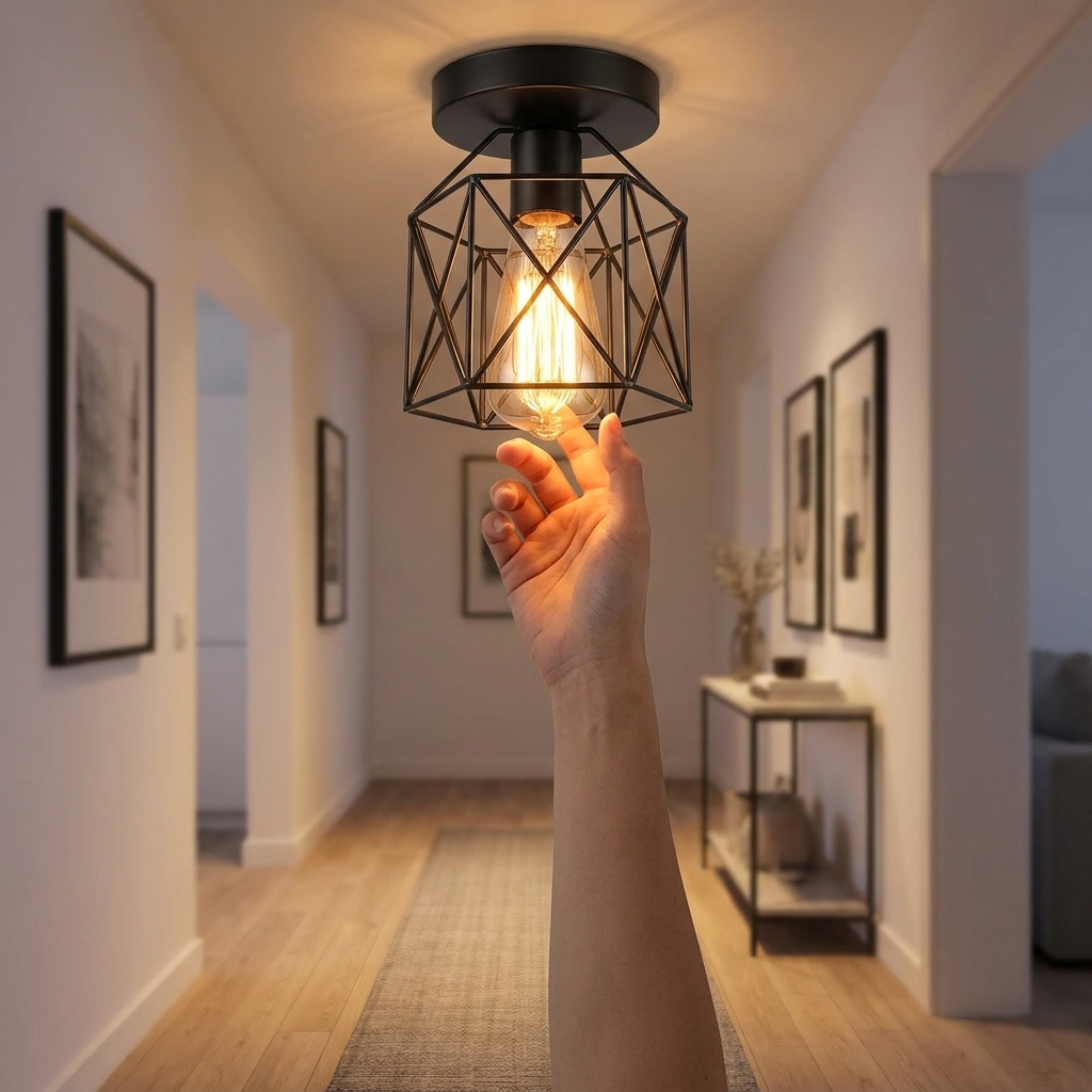 Black LED ceiling light in use