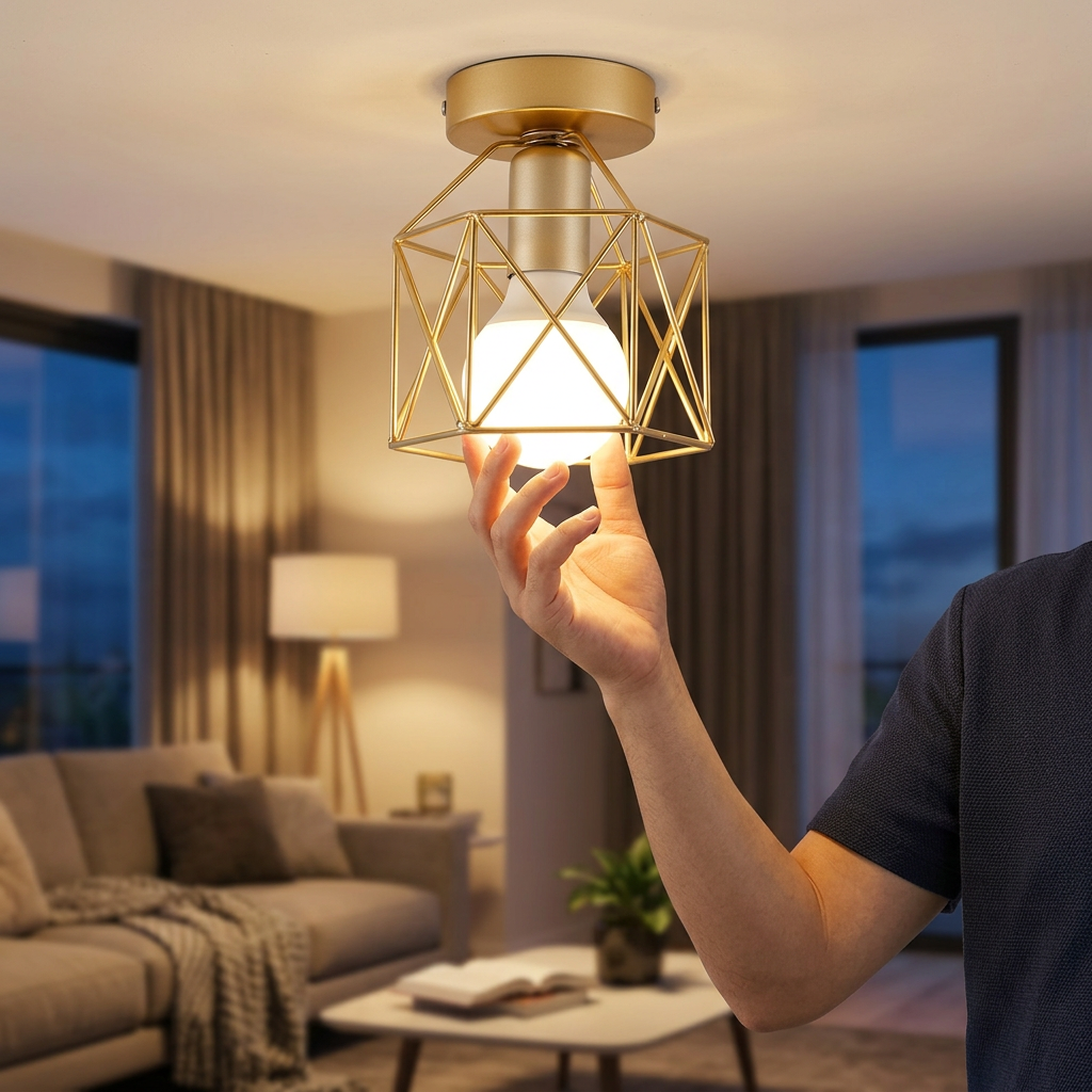 Gold LED ceiling light in use