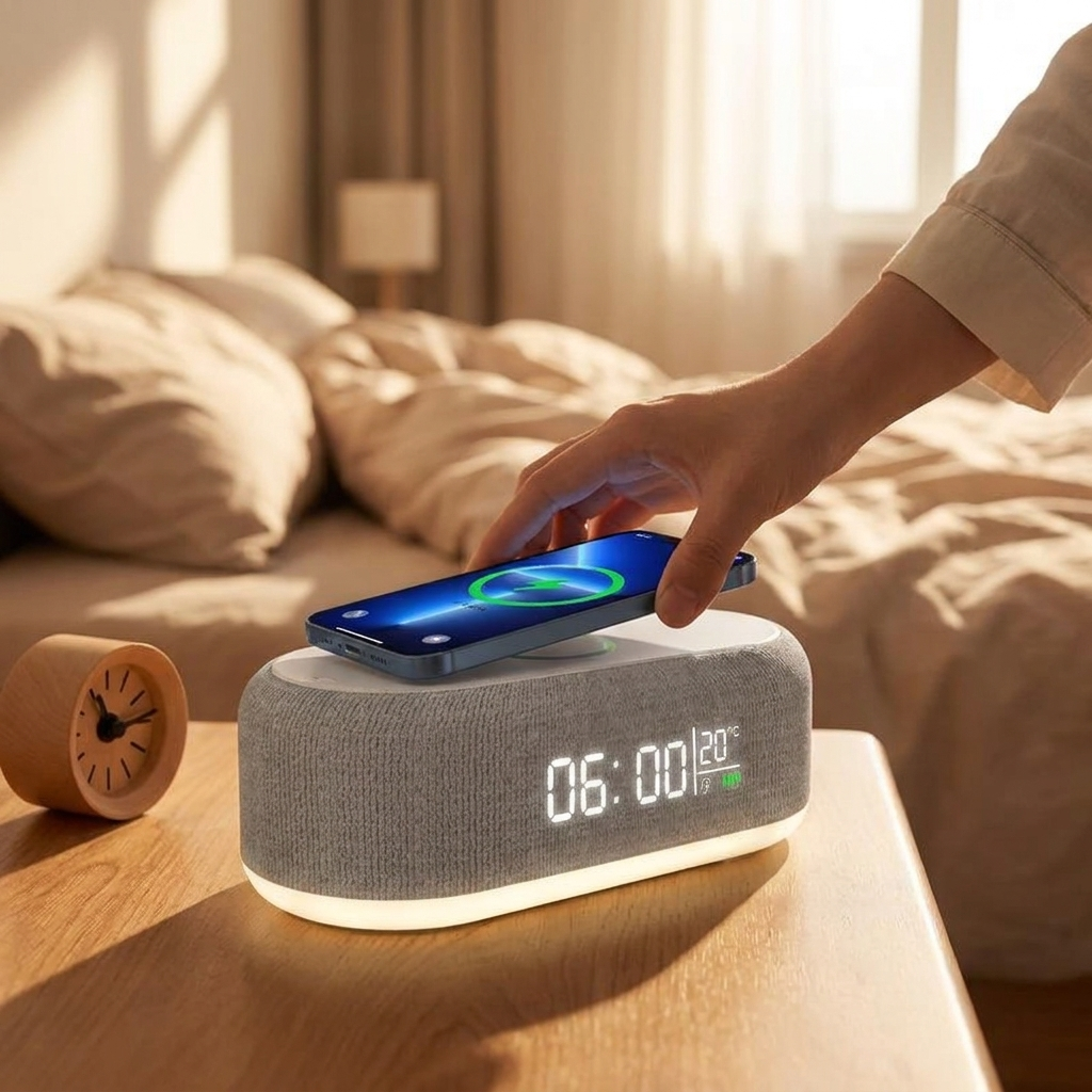 Standard alarm clock charger in use