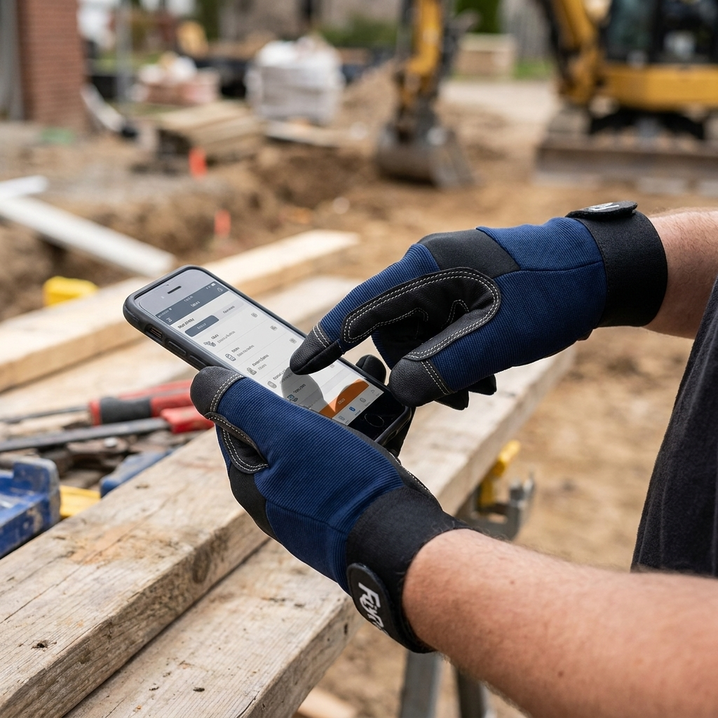 Touchscreen work gloves in use