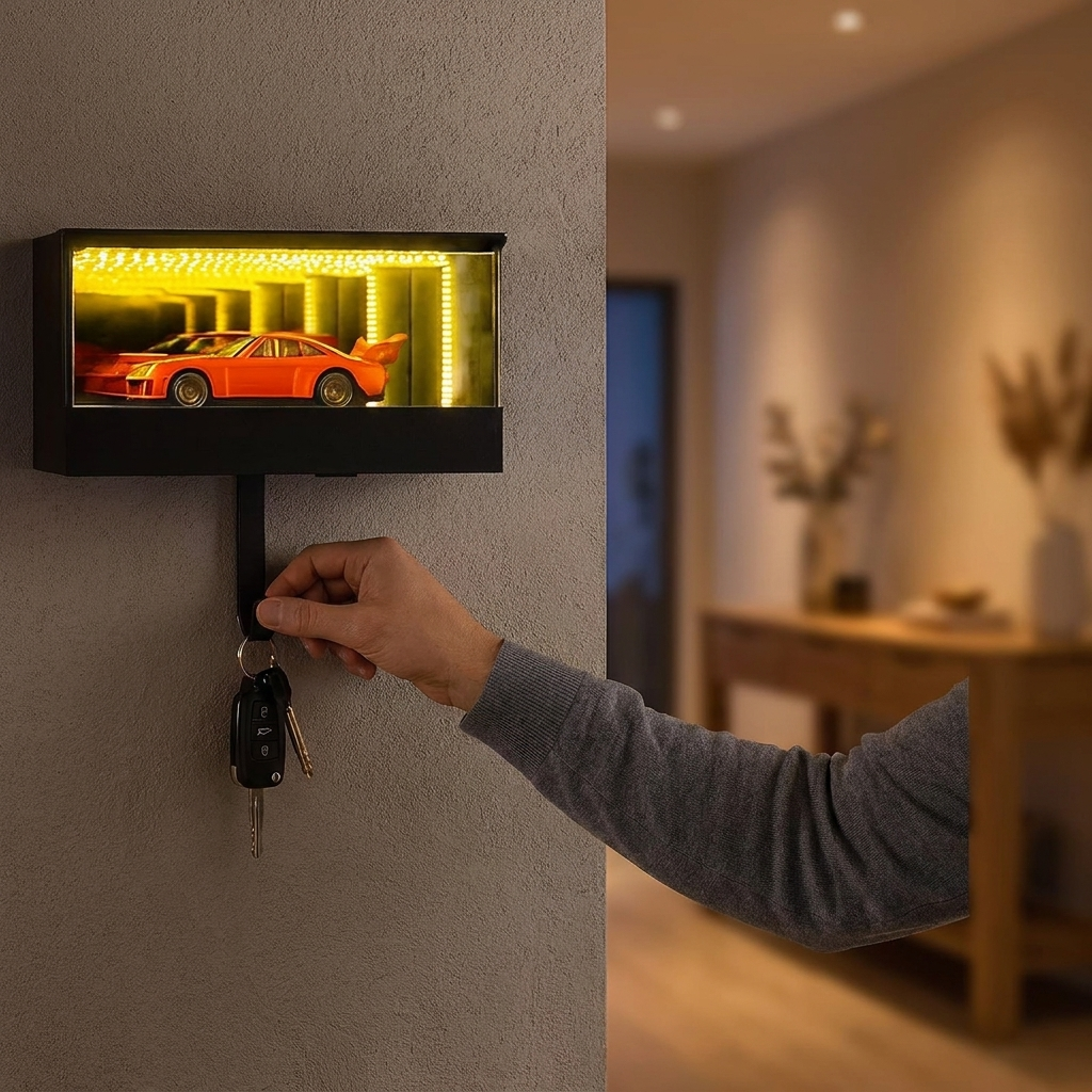 LED key holder rack in hallway