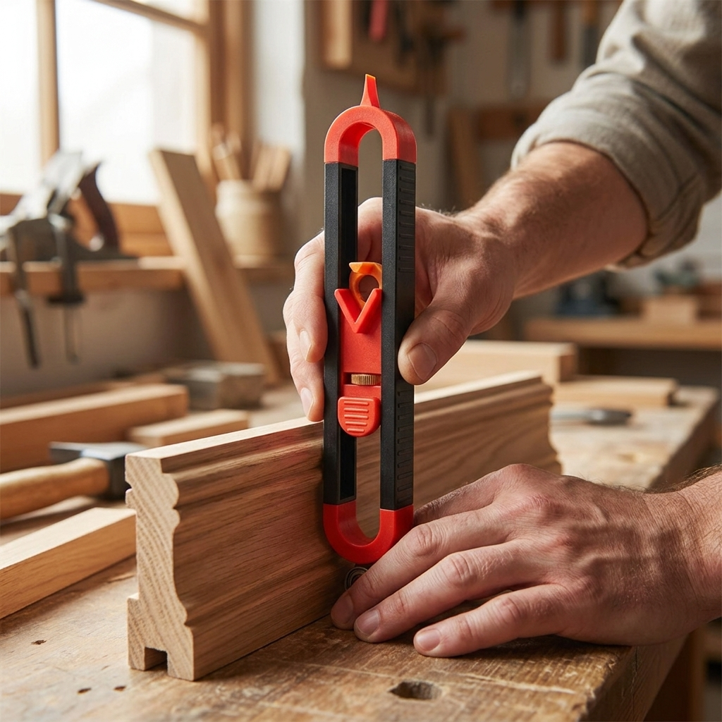 Contour gauge scribe tool in use