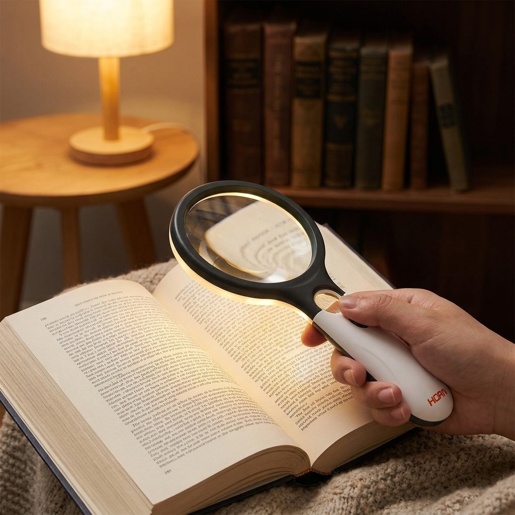 LED magnifying glass reading a book