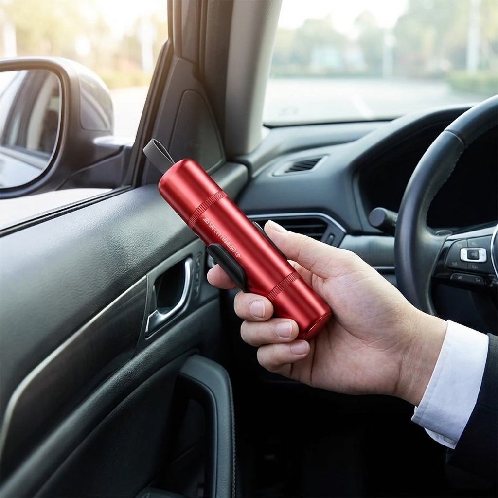 Red car escape glass breaker tool