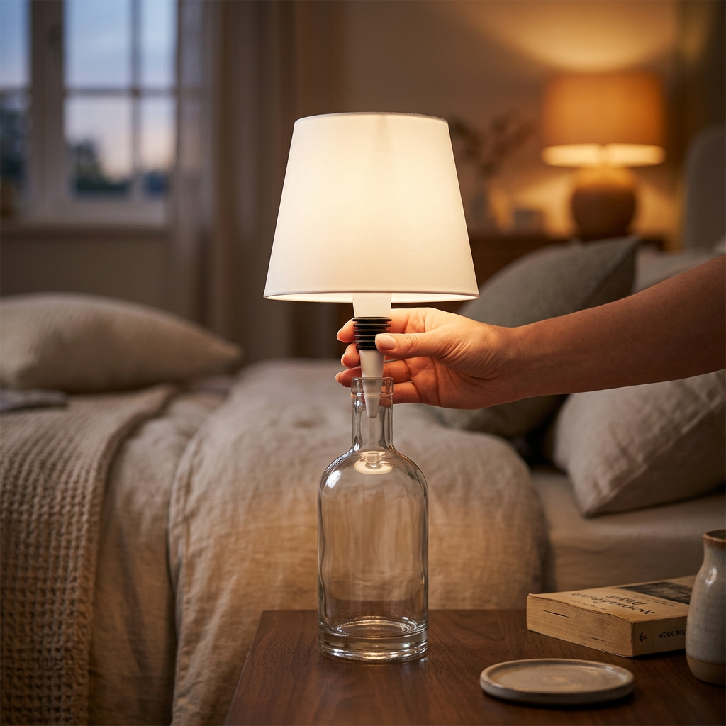 White wireless bottle lamp in use