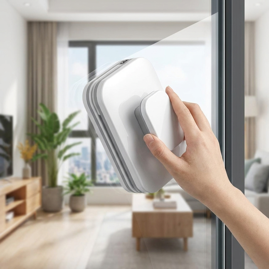Magnetic window cleaner in use