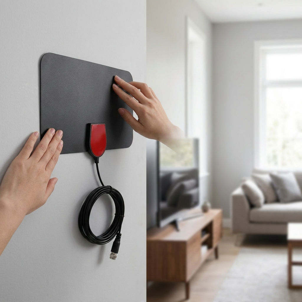 Thin HD TV antenna on wall