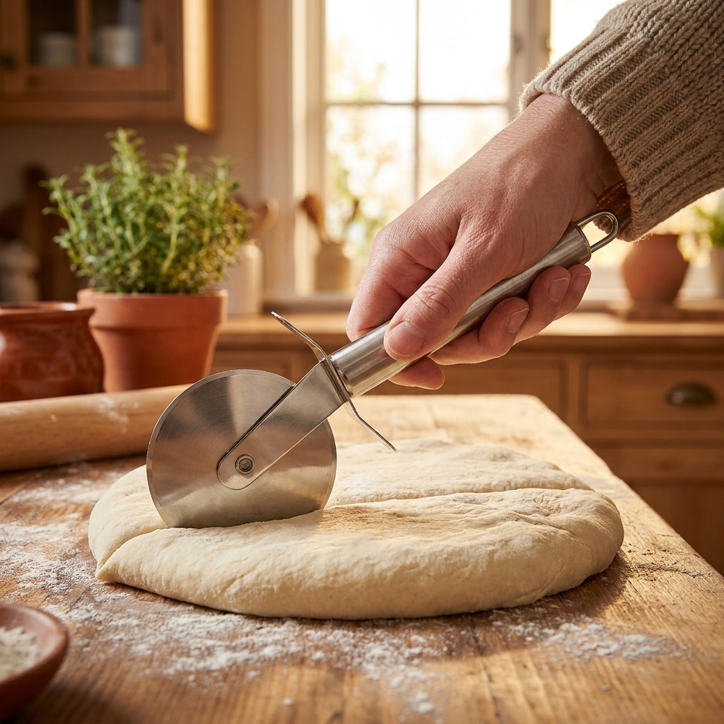 Pizza cutter A in use