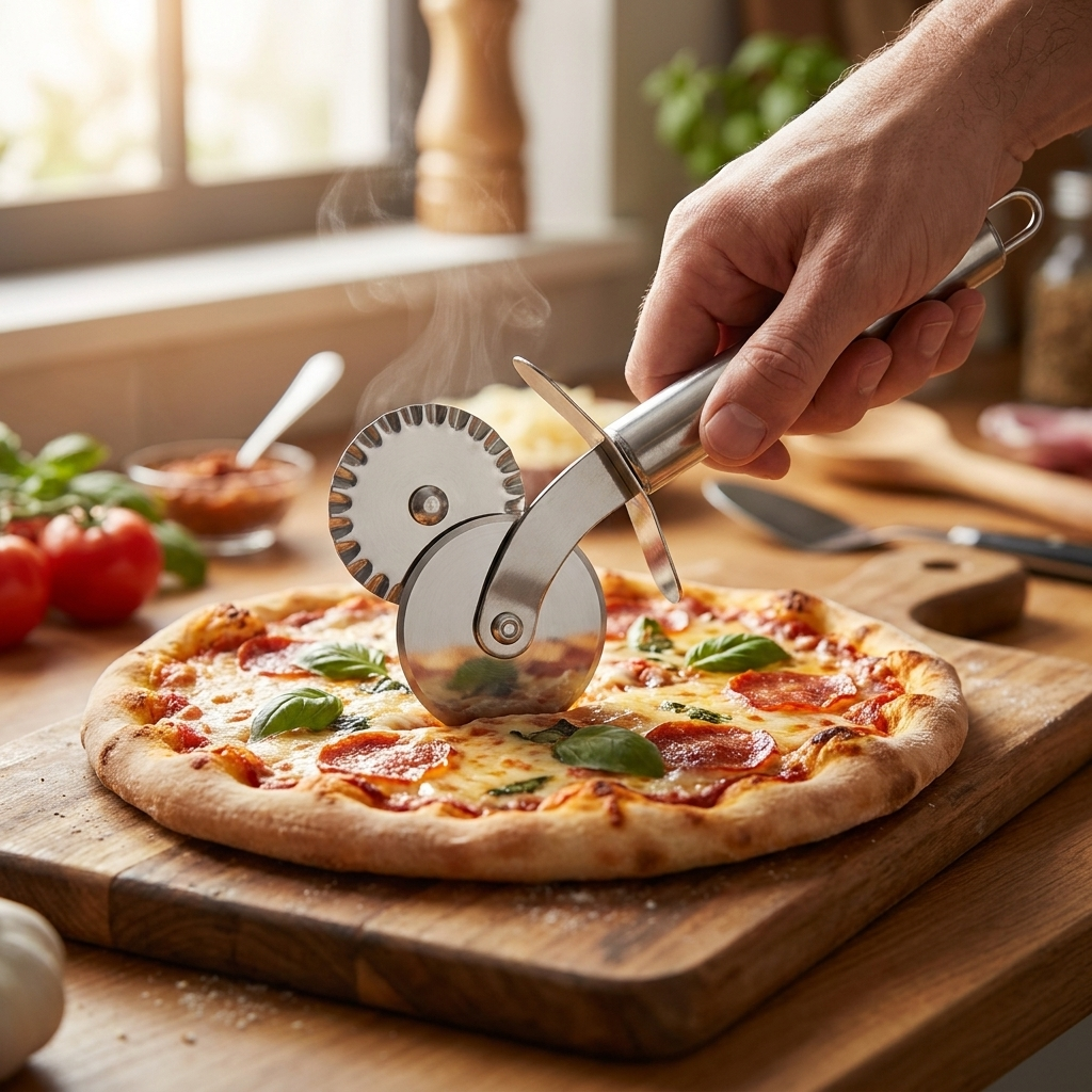 Pizza cutter C in use