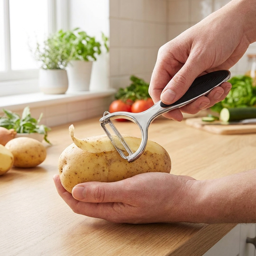 Y-shaped peeler in use