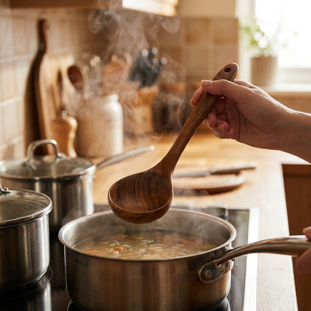4pcs wooden spoons in use