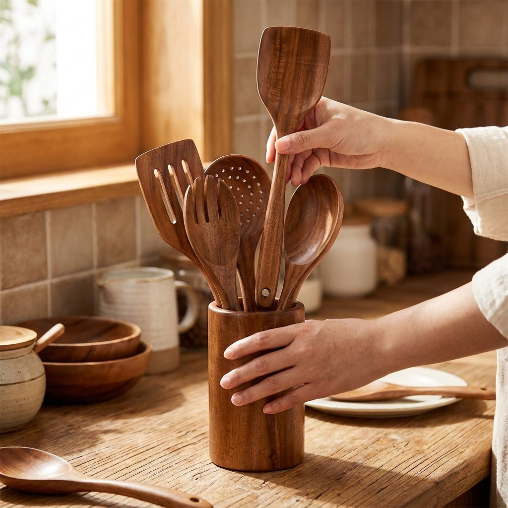 9pcs wooden spoons in use