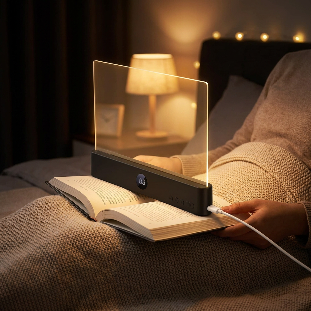 Black reading light in use