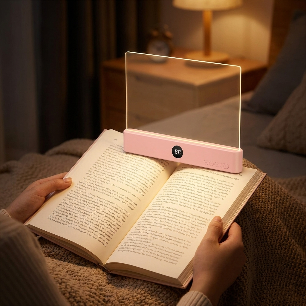 Pink reading light in use