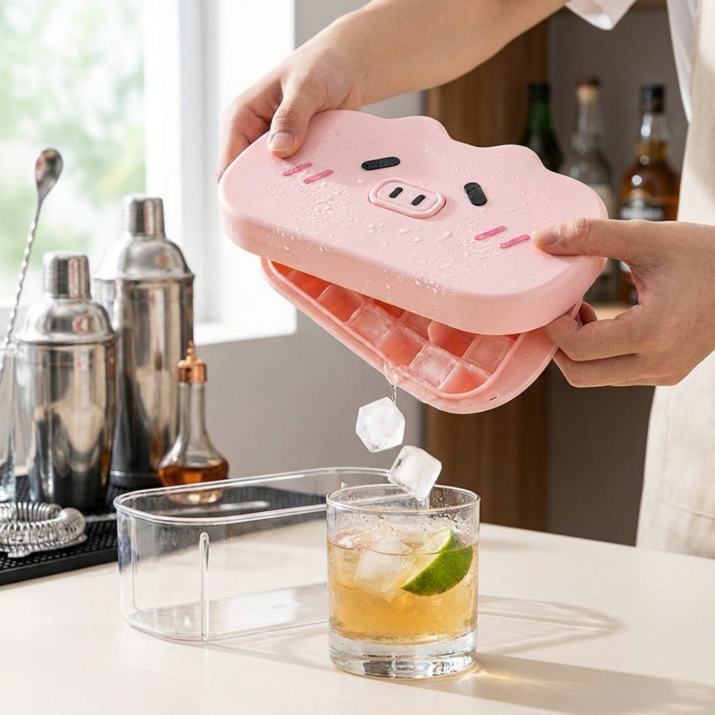 Ice cube tray pink lifestyle