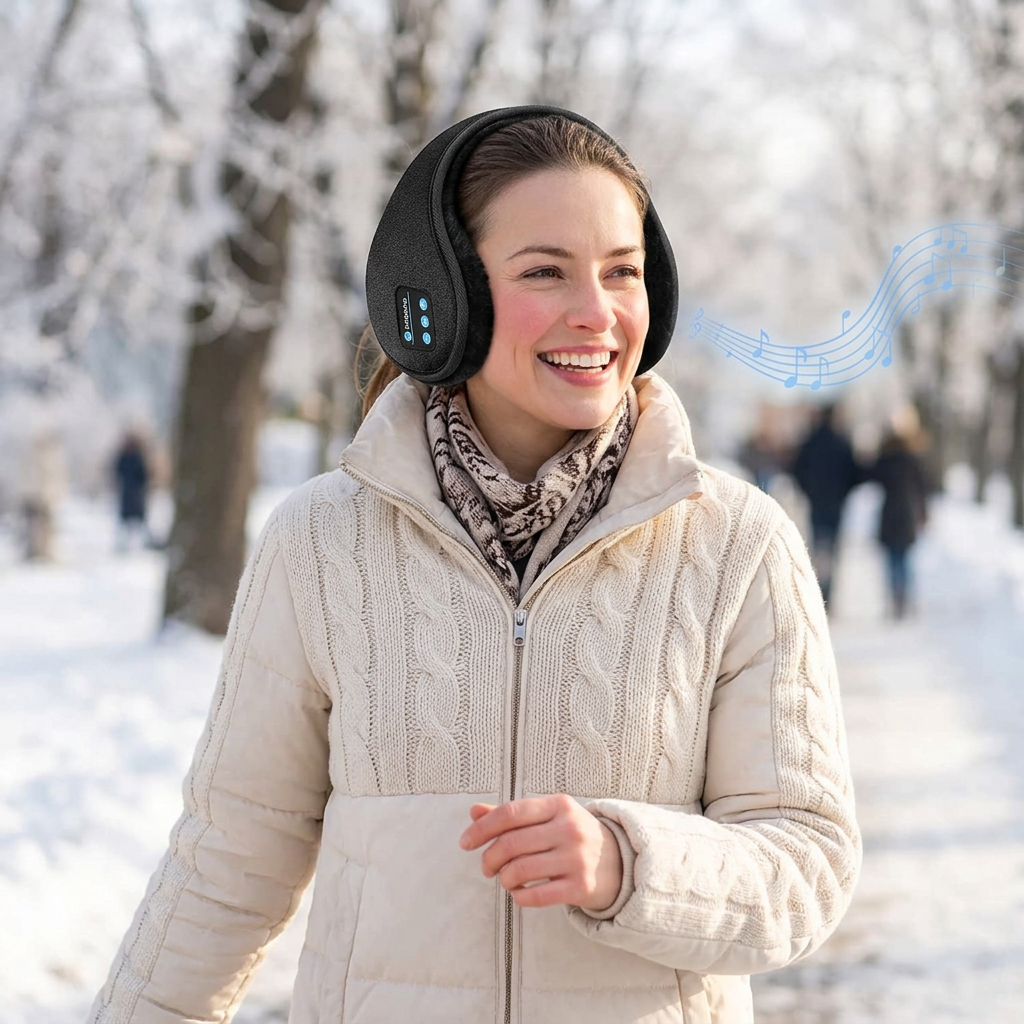 Woman wearing bluetooth ear muffs