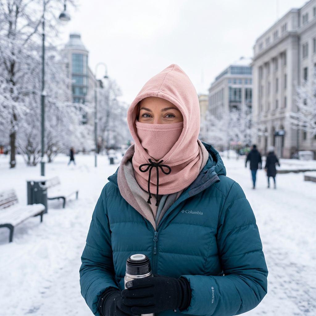 p1 pink knit balaclava worn