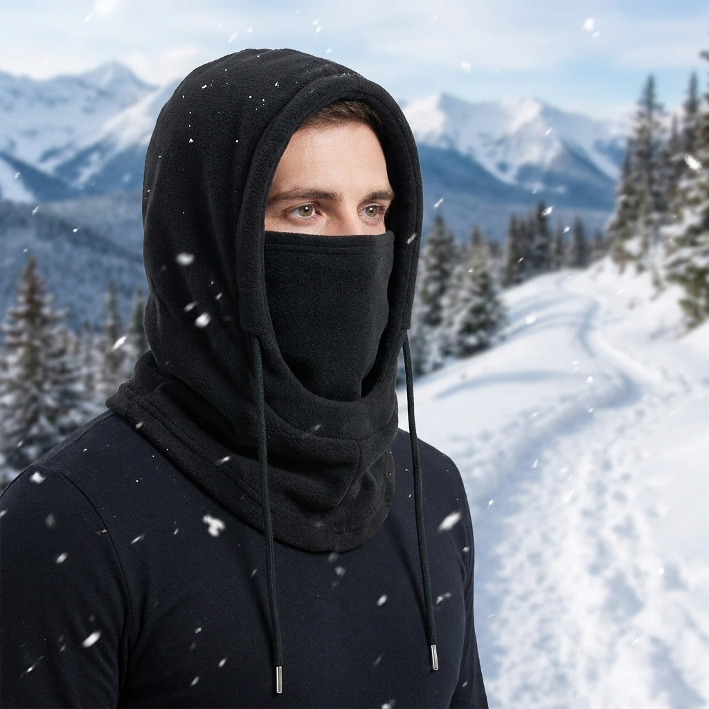 p1 black fleece balaclava worn