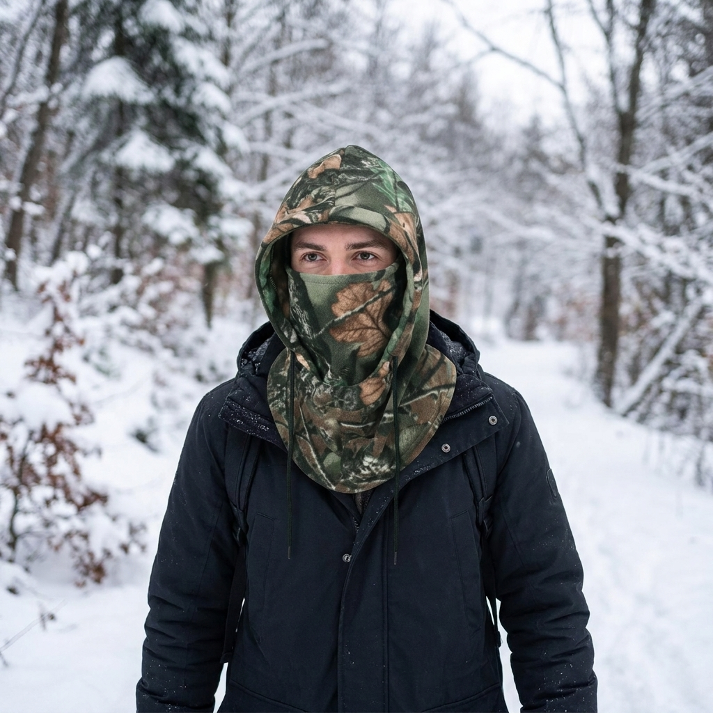 p1 green camo fleece balaclava worn